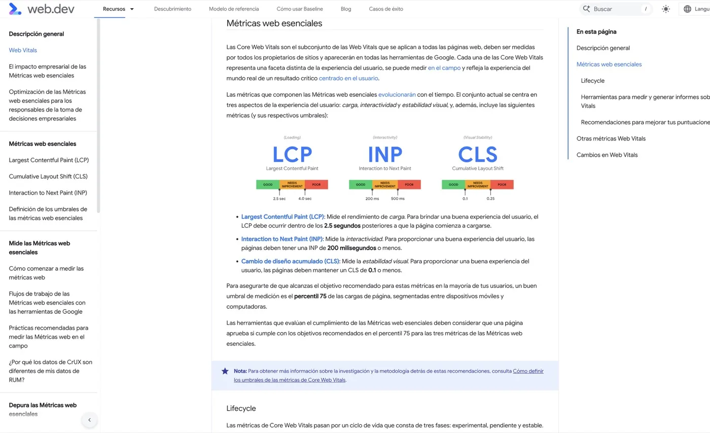 Google's public thresholds for LCP, INP and CLS in the web.dev documentation.