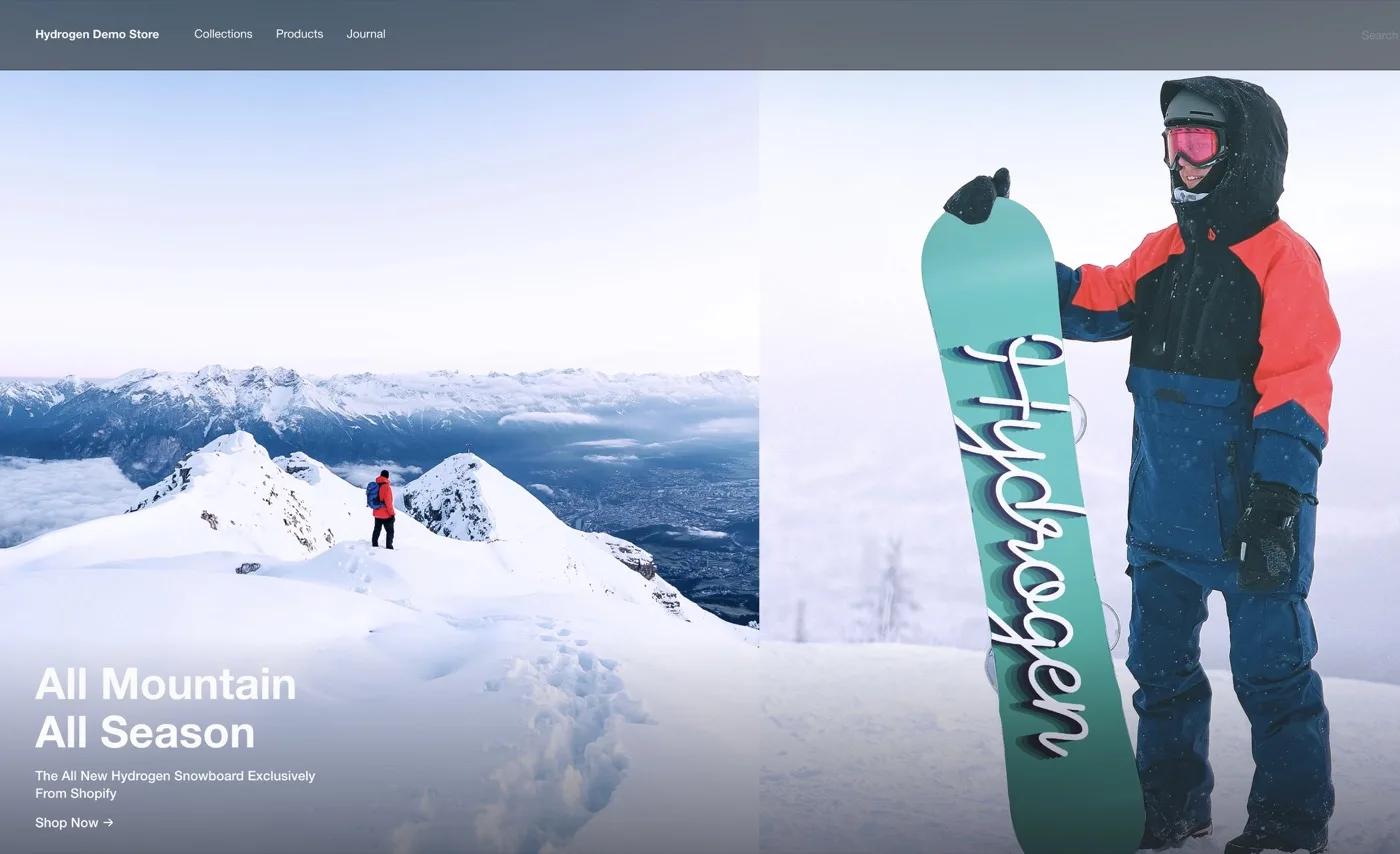 Shopify Hydrogen's public demo store, an example of headless commerce.