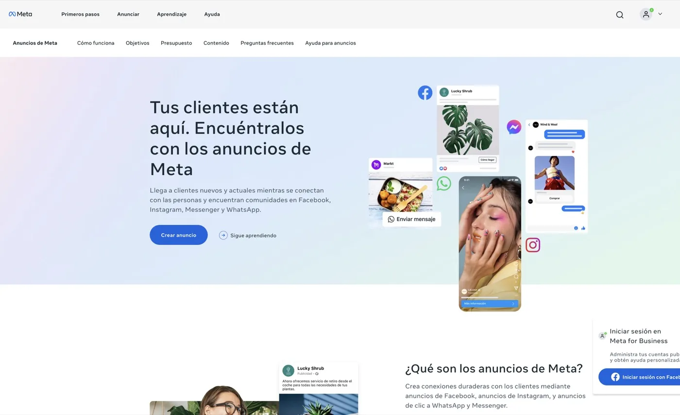 The public Meta for Business page about ads on Facebook, Instagram, Messenger and WhatsApp.
